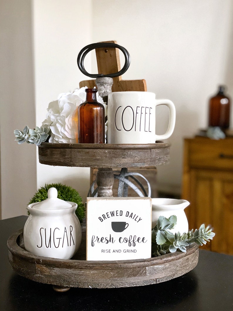 Coffee Tiered Tray Sign Coffee Bar Decor Farmhouse Coffee Etsy