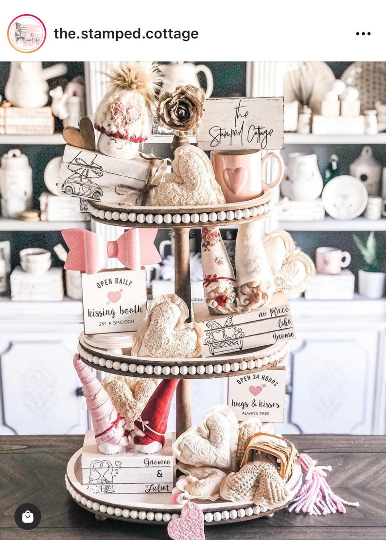 Mini Valentine Sign Valentine Tiered Tray Sign Hugs and Kisses Sign Valentine Tiered Tray Decor Farmhouse Valentines Decor