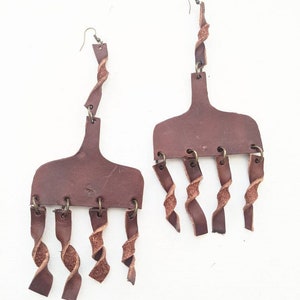 West African Inspired Brown Leather Earrings