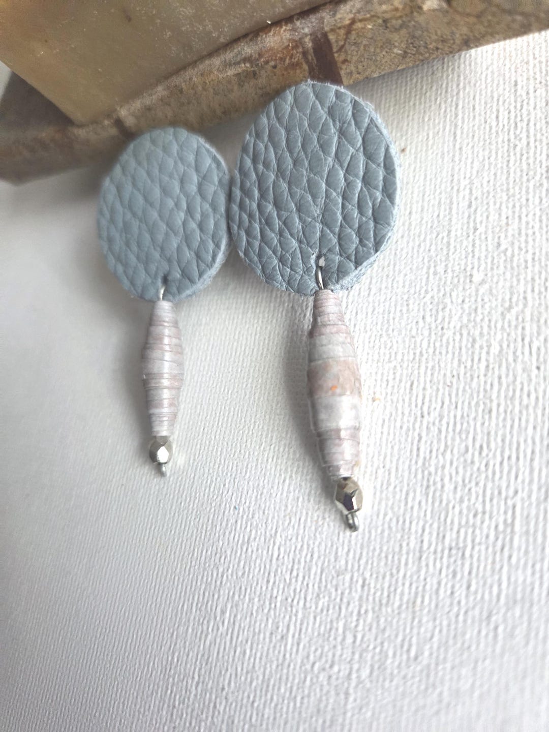 Clip-on Faded Denim Pebble Grain Leather Earrings - Etsy