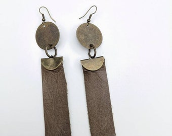 Art Nouveau Bronze and Leather Earring