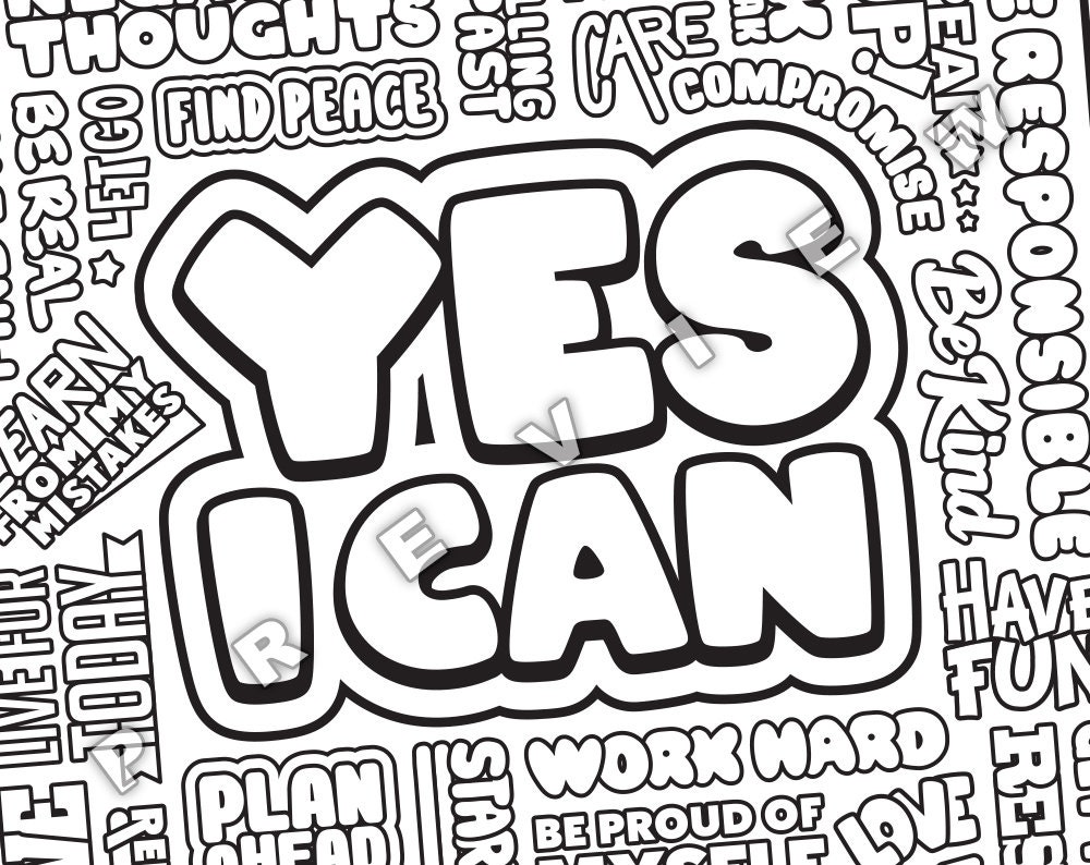 Downloadable YES I CAN Motivational Quote Coloring Page - Etsy Espa??a