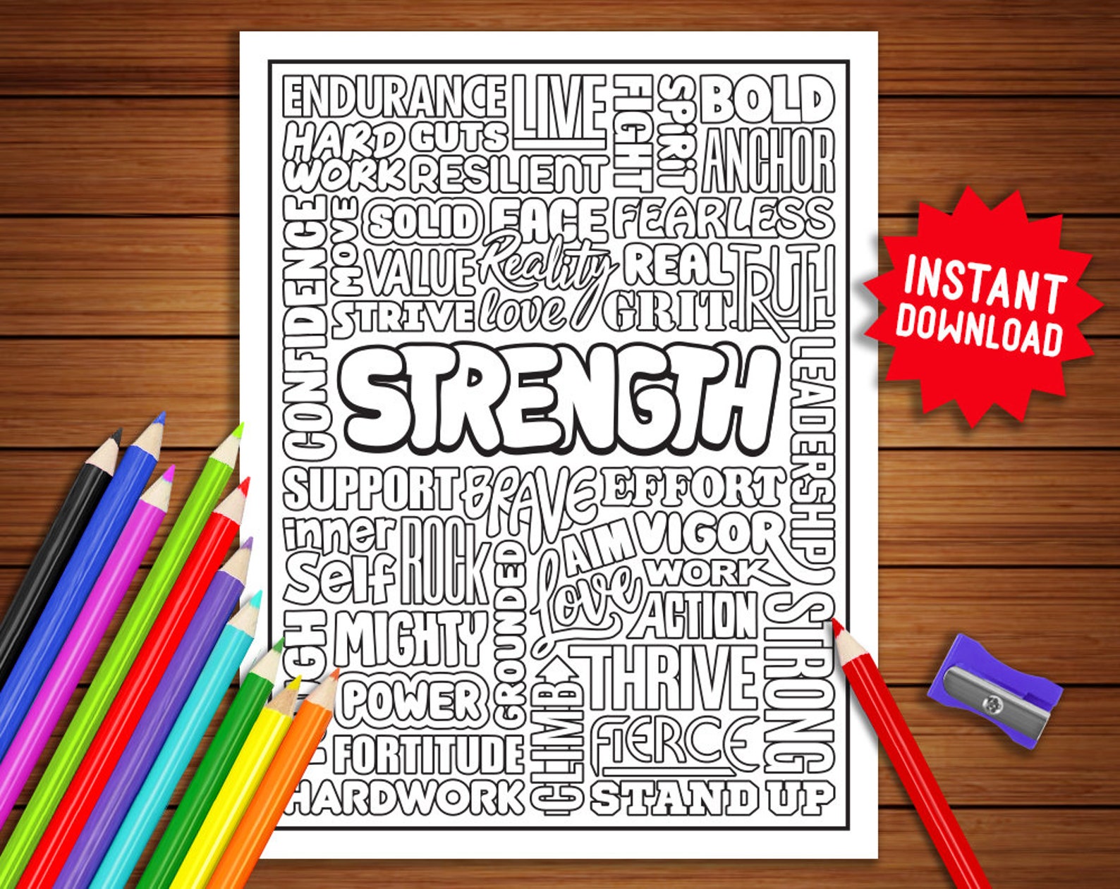 Downloadable STRENGTH Motivational Quote Coloring Page - Etsy