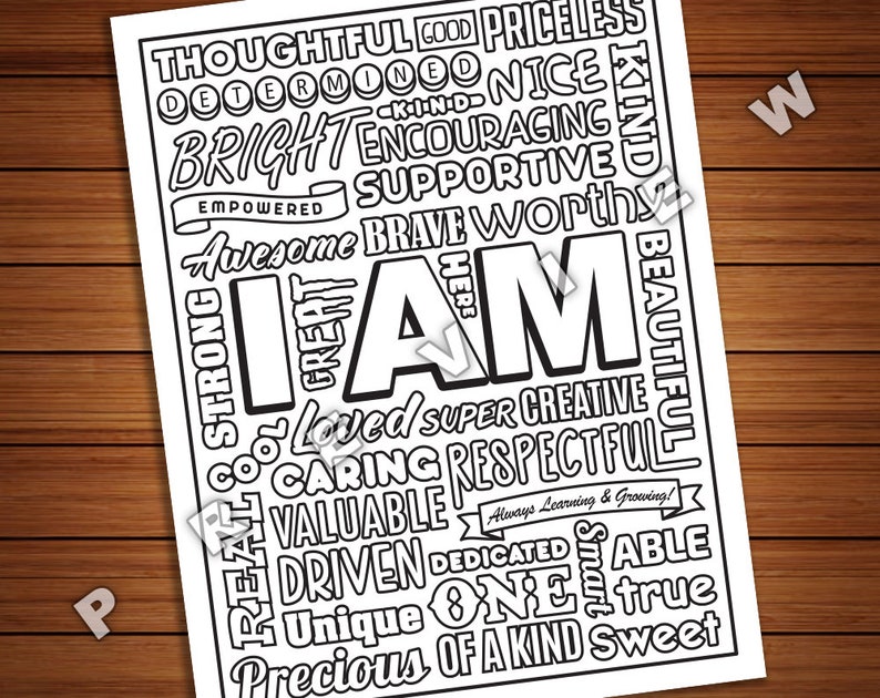 Downloadable I AM Motivational Quote Coloring Page | Etsy
