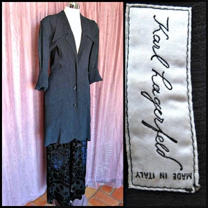 Karl Lagerfeld Coat / fits S-M / Size FR 38 / Vintage Karl Lagerfeld Duster / Karl Lagerfeld navy crinkle coat / Italian Lagerfeld coat