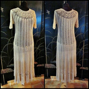70s Crochet Dress / Vintage Crochet Dress / fits S-L / Ivory Crochet Dress / Bridal Crochet Dress / 70s Silky Crochet Dress image 1