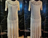 70s Ivory Crochet Dress: Vintage Silky Knit, Fits S-L