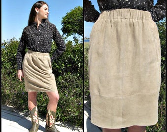 Calvin Klein Suede skirt / fits S / Vintage Calvin Klein Suede Skirt / Beige Suede Skirt / Minimalist Buttersoft Suede Skirt