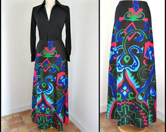 Vintage 60s Italian Silk Knit Maxi Skirt Set: Mod Tunic Top, S-M
