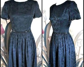 1960s Black Brocade Cocktail Dress: Vintage Sequin Trim, Fits S