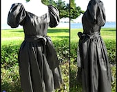 Vintage 70s Black Party Dress: Sheer Striped Romantic XS-S