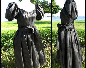 Roberta Dress / fits XS-S / Vintage Black Party Dress / 70s Romantic Party Dress / Vintage Sheer Black Striped Dress