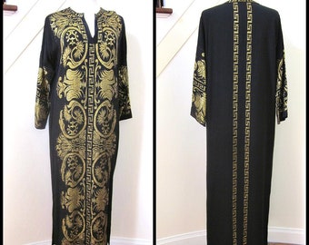 Vintage Greek Caftan / Handwoven Caftan / Gold embroidered caftan / Fits S-M / Greek Handwoven caftan / Gold and Black caftan