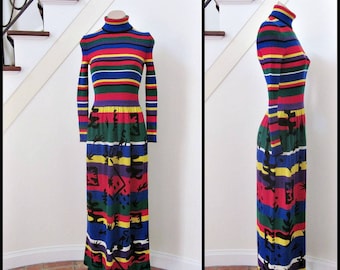 Vintage Goldworm Merino Wool Maxi Dress: 60s Mod Italian Gown XS-S
