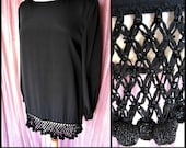 Vintage Valentino Silk Tunic Dress: 80s Beaded Fringe, Fits M