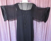 Vintage Holly Harp Silk Chiffon Kimono Sleeve Little Black Dress (S-M)