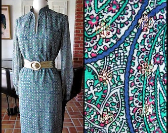 Nat Kaplan Couture Dress / Vintage 60s Lame' Dress / 60s Lame Paisley Dress / fits M / Vintage dress with gold lame dots on paisley print