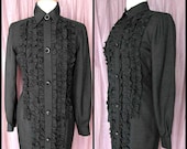Steve Fabrikant Tuxedo Dress / Vintage Tuxedo Dress / fits S / Silk Tuxedo Dress / Black tuxedo Dress / Ruffled Tuxedo Dress / Tuxedo LBD