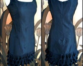 Vintage Victor Costa Little Black Dress: Ruffled Satin A-Line