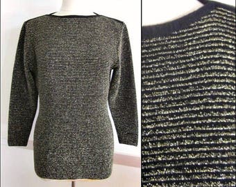 Krizia Sweater / Vintage Krizia Sweater / Gold Striped Sweater / Moods by Krizia / fits S-M / 80s Gold striped tunic /  Italian sweater