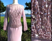 Vintage Lavender Beaded Cocktail Dress: Silk Chiffon Overlay, Fits M