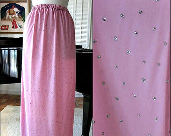 Pink Glitter Skirt / 70s Disco Era Maxi Skirt / fits M / Silver Glitter on Pink Jersey Skirt / Disco Skirt / Vintage Maxi Glitter Skirt