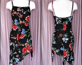 Susan Small Dress / fits XS / Vintage Susan Small Dress / Floral Deconstructed Slip Dress / Made in Italy / Asymmetrical Floral Dress