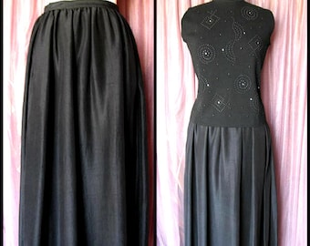 ISAAC MIZRAHI Black Silk Skirt / sz 4 small / Mizrahi designer Thai silk skirt / Ankle length Silk Skirt