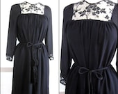 Hanae Mori Dress / Vintage Hanae Mori Dress / Black Lace Hanae Mori Dress / Lace LBD / fits S / 70s Hanae Mori Silk and Lace Dress