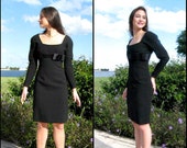 Vintage Carolyne Roehm Little Black Dress: 80s Couture Wool, XS-S