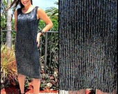 Vintage Silk Beaded Fringe Dress: 80s Shimmy Chacun, Fits Small/Medium