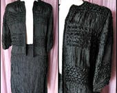 1950s Black Ribbon Suit: Vintage Rosette Skirt Set (Fits S)