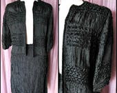 Antique Ribbon Suit / 1950s ribbon skirt suit / Vintage Ribbon Suit /  Black 1950s ribbon suit / fits S / black ribbon jacket