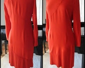 BILL BLASS Red Dress / Vintage Bill Blass Dress / 80s Bill Blass Red Dress / fits M / Bill Blass Asymmetrical Pleated Dress