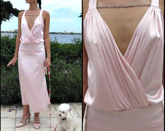 Pink Silk Satin dress / Maria Bianca Nero Silk Dress / 90s does 30s Silk Satin Dress / fits S / 30s Style Bridal Dress / Pink Bridal Gown