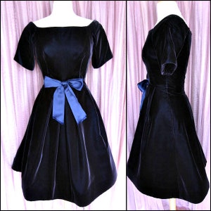 Scaasi Dress / vintage Scaasi dress / Scaasi velvet dress / vintage blue velvet dress / fits S / Blue velvet dress / Scaasi Boutique Dress image 1