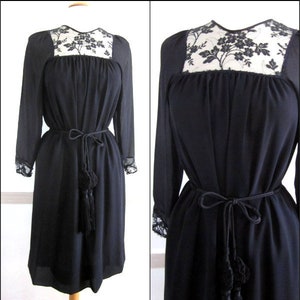Hanae Mori Dress / Vintage Hanae Mori Dress / Black Lace Hanae Mori Dress / Lace LBD / fits S / 70s Hanae Mori Silk and Lace Dress image 1