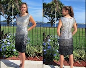 Vintage 50s Ombre Sequin Dress: Silver to Black, Fits M