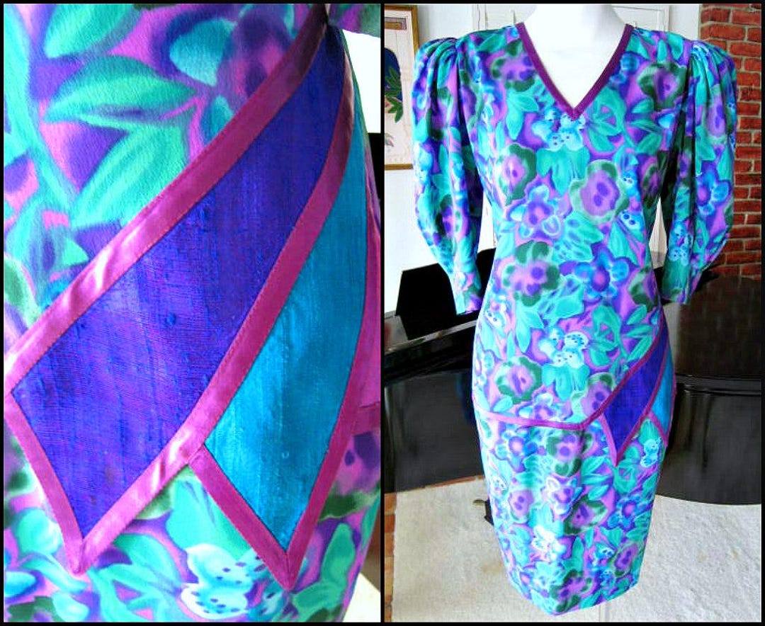 Vintage 80s Maggie Shepherd Skirt and Top Set: XS-S, Purple Silk