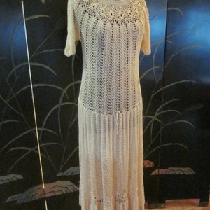 70s Crochet Dress / Vintage Crochet Dress / fits S-L / Ivory Crochet Dress / Bridal Crochet Dress / 70s Silky Crochet Dress image 2