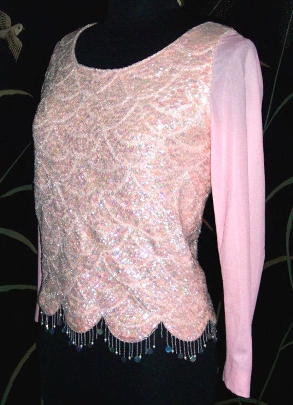 Pink Sequin Top / Vintage Pink Sequin Sweater / 5… - image 5