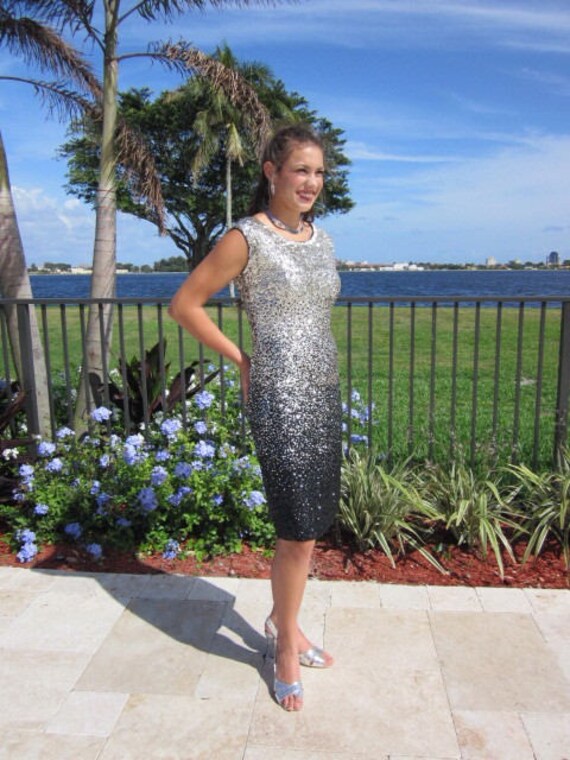 50s Sequin Dress / Ombre silver black sequin dres… - image 5