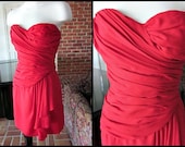 TRACY MILLS Couture Vintage 80s 1980s Red Hot Vintage Dress // fits S // Boned Bodice