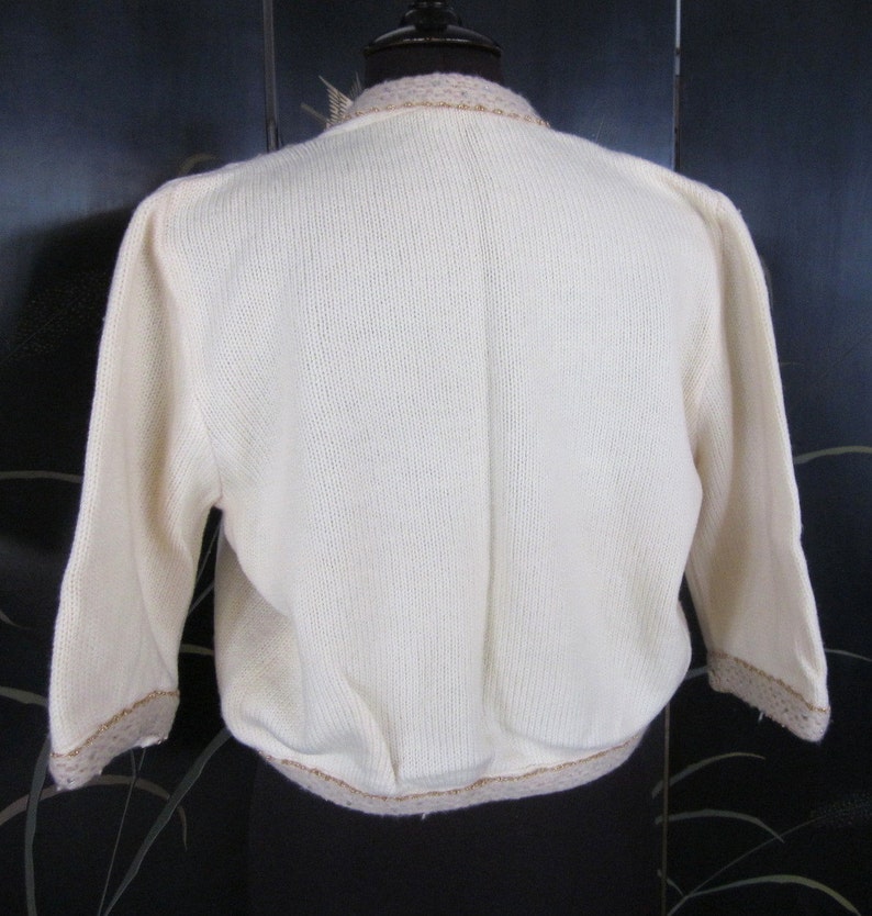 ETHEL of Beverly Hills Sweater / Ethel vintage Cardigan / fits M /50s vintage bridal sweater / 50s bolero sweater image 4