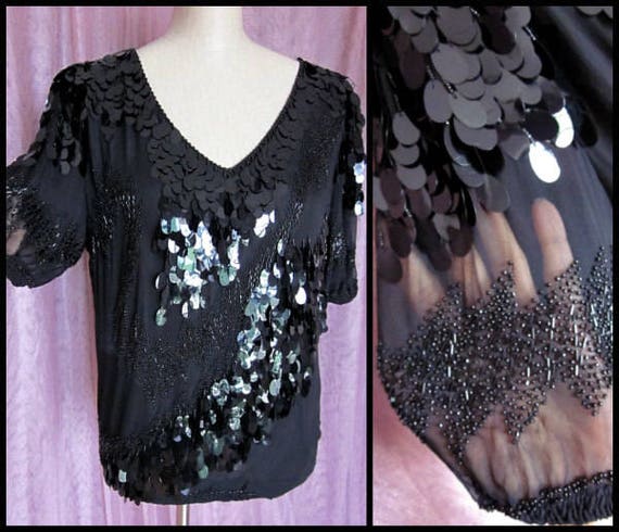OLEG CASSINI Paillette Top / Oleg Cassini Sequin T