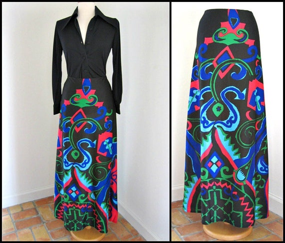 60s Silk Knit Maxi Skirt and tunic top Set / Mod … - image 1
