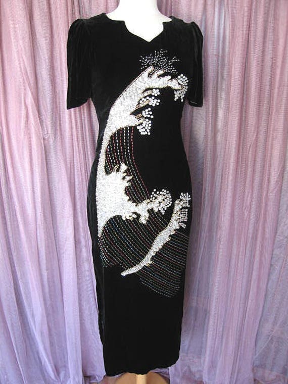 Velvet beaded gown / Vintage Velvet Gown / Silk V… - image 2