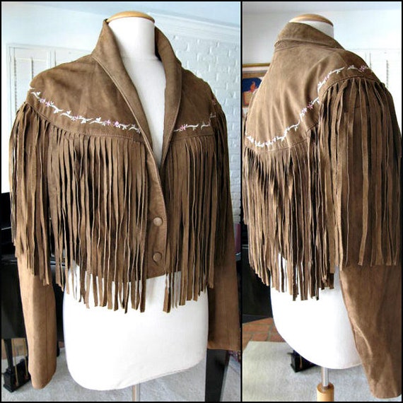 Fringed Suede Jacket / fits L / Western Fringed Ja