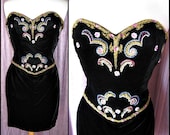Vintage Victoria Royal Velvet Dress: Beaded Cocktail Dress, XS-S