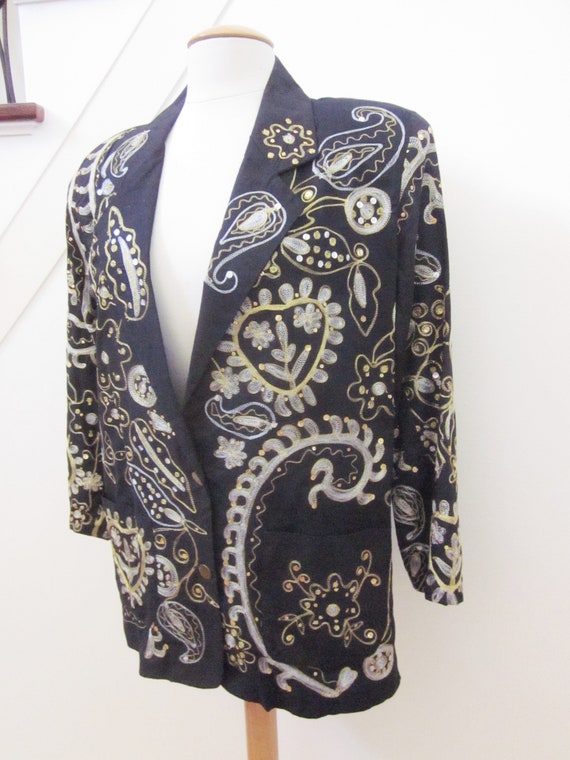 Metallic Embroidered Blazer / Gold Silver Embelli… - image 5